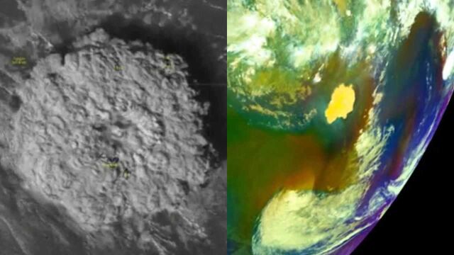 卫星实拍汤加海底火山大喷发:海面剧烈“炸开” 巨大冲击波横扫