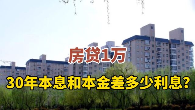 房贷1万,30年本息和本金差多少利息?