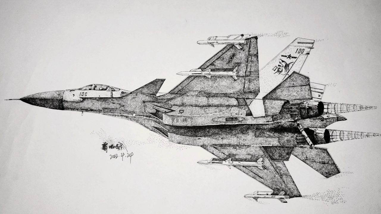 空中飞鲨,手绘歼15战斗机