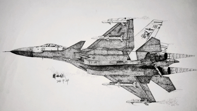 空中飞鲨,手绘歼15战斗机