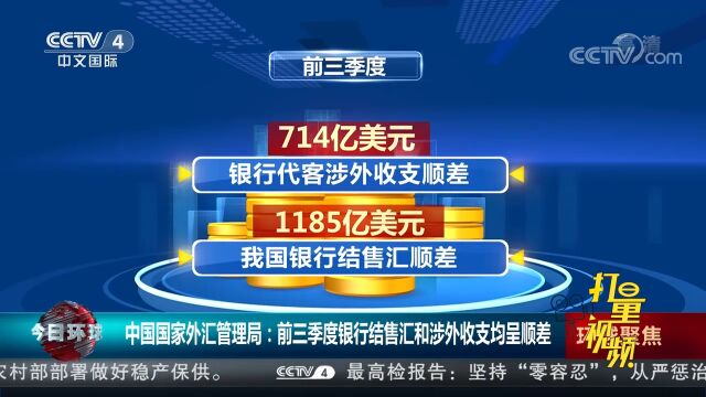 国家外汇管理局:前三季度银行结售汇和涉外收支均呈顺差