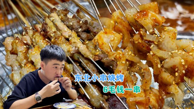 东北烧烤小串6毛钱一串,这物价回到20年前,160三人吃到撑