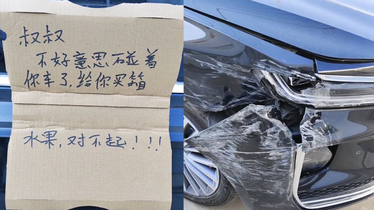 男子撞车留纸条水果道歉,车主刚夸完有礼貌,下一秒表情瞬间凝固