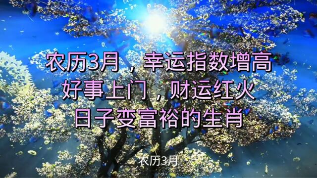 农历3月,幸运指数增高,好事上门,财运红火,日子变富裕的生肖