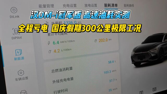 汉DMi冠军版高速油耗实测: 全程亏电 国庆假期300公里极限工况