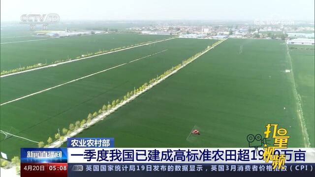 农业农村部:一季度我国已建成高标准农田超1900万亩