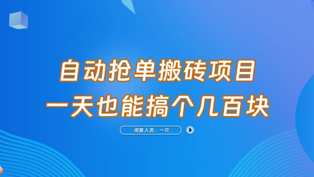 自动抢单搬砖项目,一天也能搞个几百块