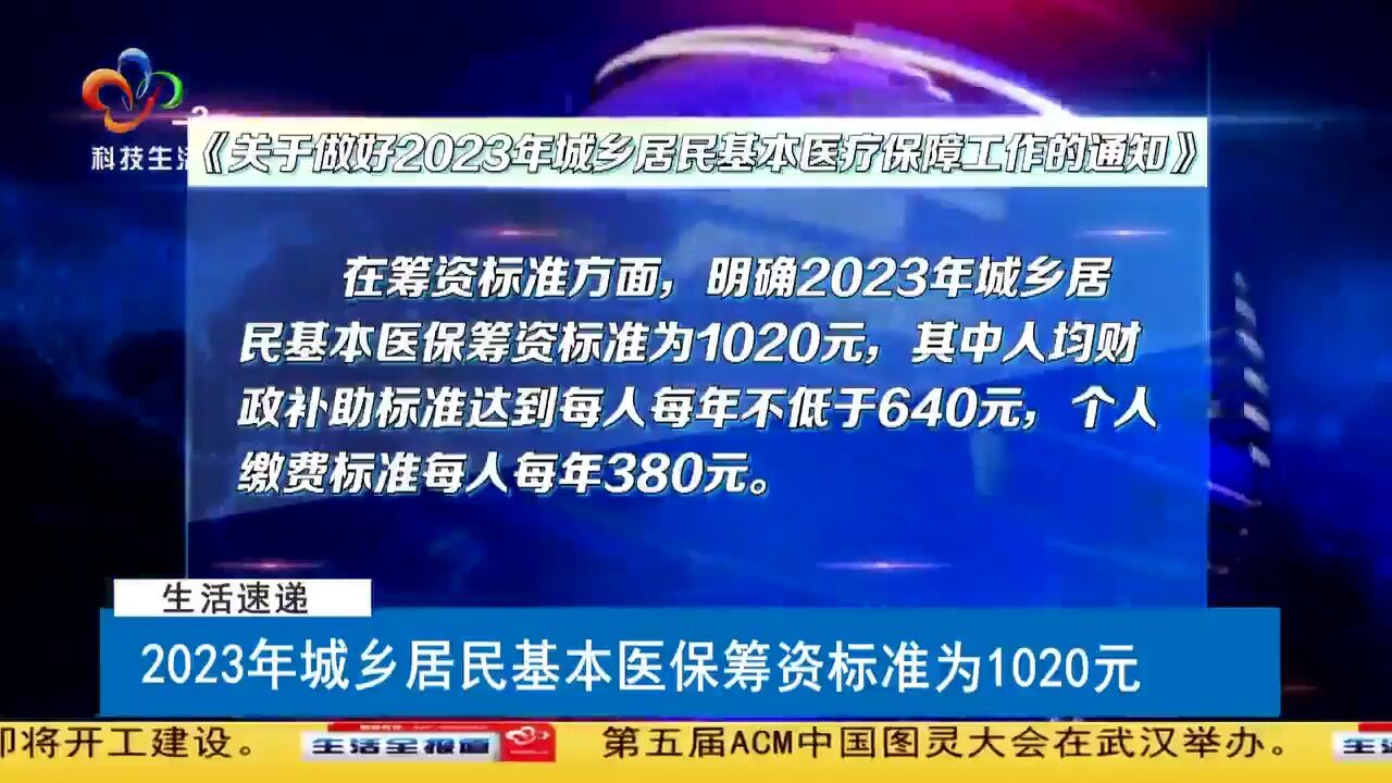 2023年城乡居民基本医保筹资标准为1020元