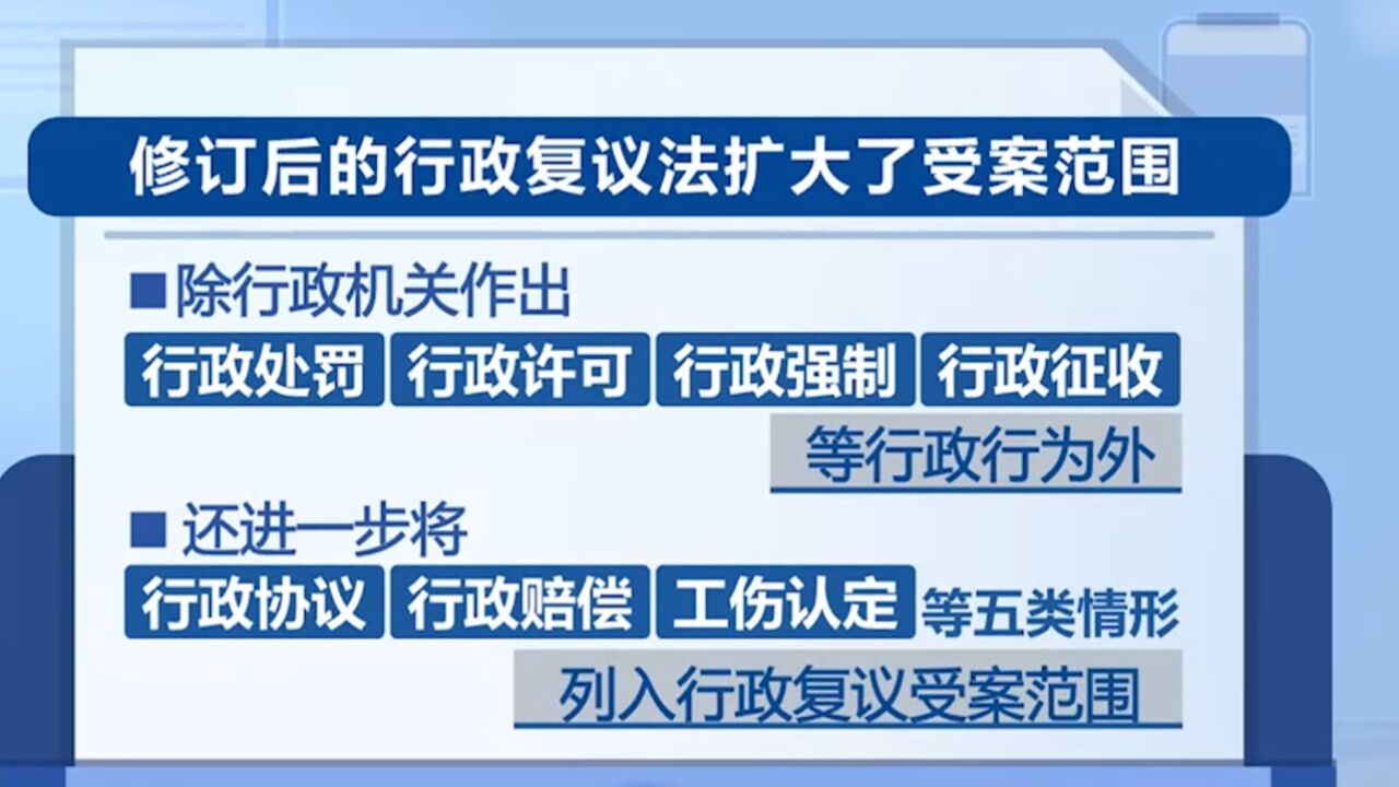 新修订《中华人民共和国行政复议法》元旦起施行,扩大受案范围,完善行政复议前置范围