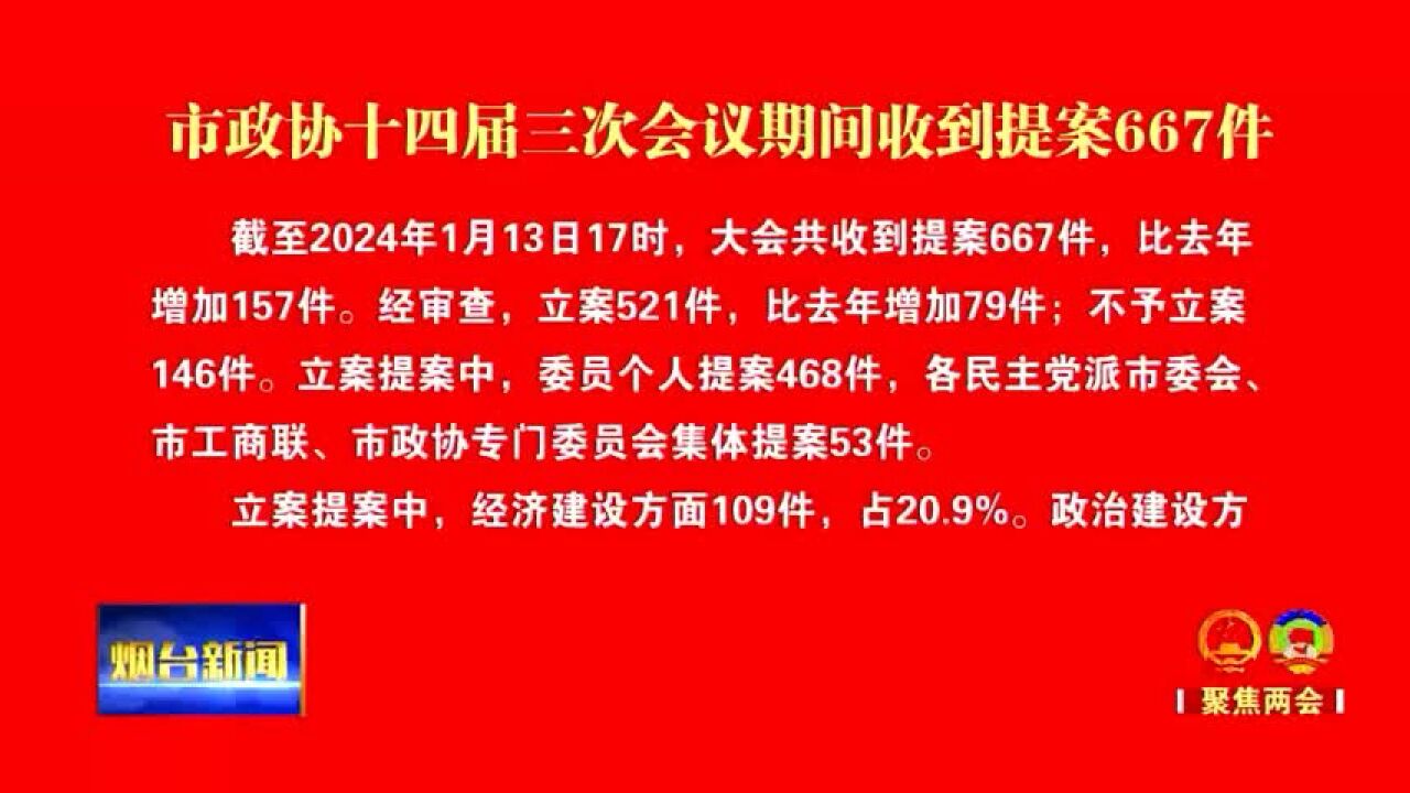 市政协十四届三次会议期间收到提案667件