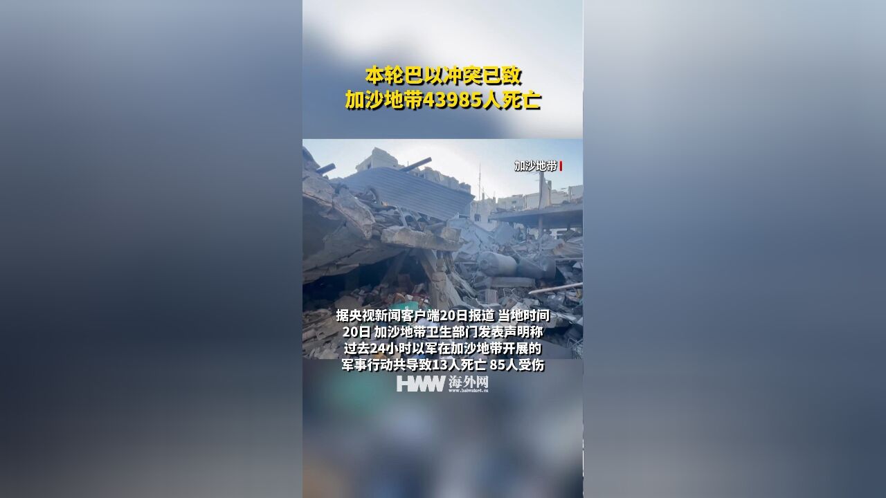 本轮巴以冲突已致加沙地带43985人死亡