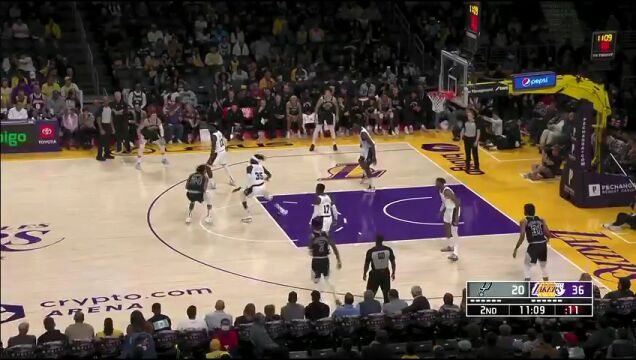 NBA常规赛：马刺vs湖人第2节英文原声回放