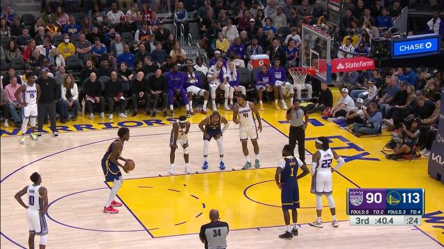NBA常规赛：国王vs勇士第3节 英文解说回放