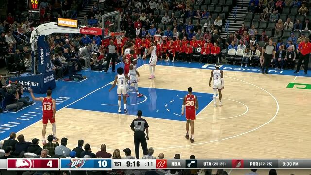 NBA常规赛：老鹰vs雷霆第1节 中文解说回放