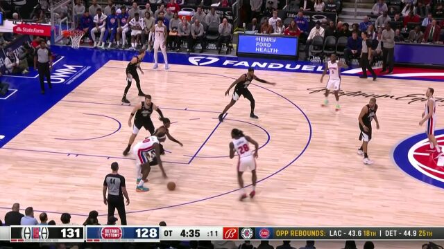 NBA常规赛：快船vs活塞加时中文解说回放