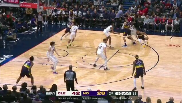 NBA常规赛：骑士vs鹈鹕第2节英文原声回放