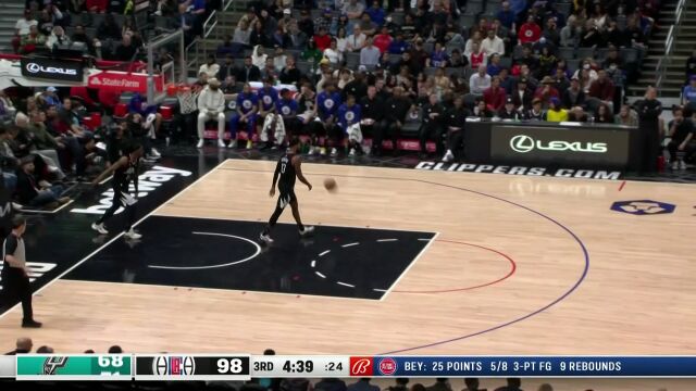  NBA常规赛：马刺vs快船第3节中文解说回放