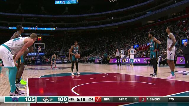 NBA常规赛：黄蜂vs活塞第4节 中文解说回放