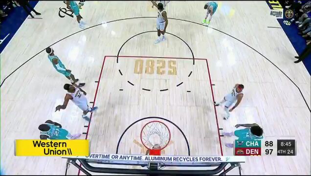 NBA常规赛：黄蜂vs掘金第4节英文原声回放