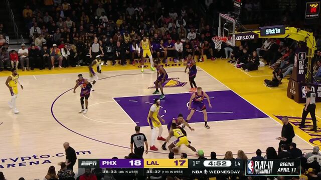 NBA常规赛：太阳vs湖人第1节英文原声回放