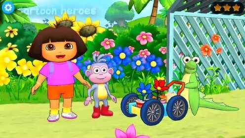 爱探险的朵拉早教英语动漫 认识车轮以及应用的各种交通工具