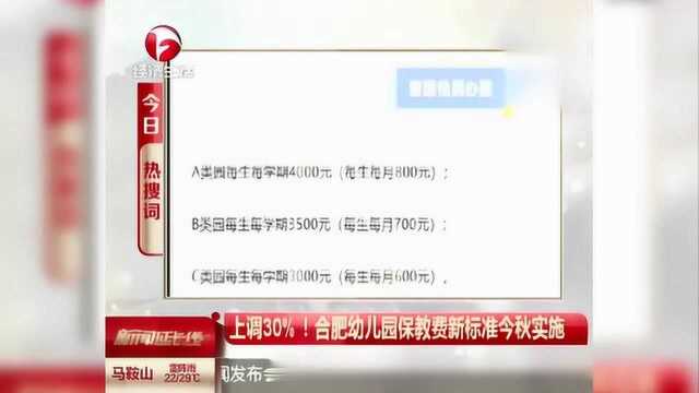 上调30%!合肥幼儿园保教费新标准今秋实施