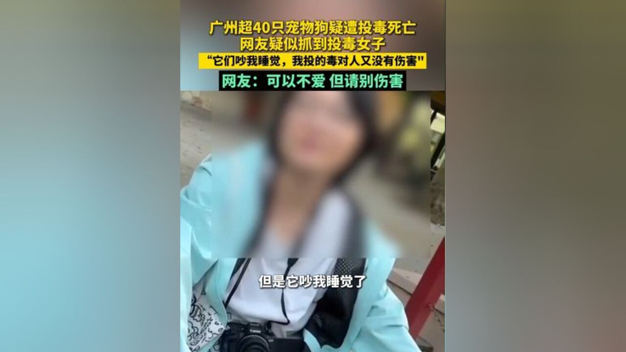 广州超40只宠物狗疑遭投毒死亡,网友疑似抓到投毒女子!“它们吵我睡觉,我投的毒对人又没有伤害“网友:可以不爱 但请别伤害