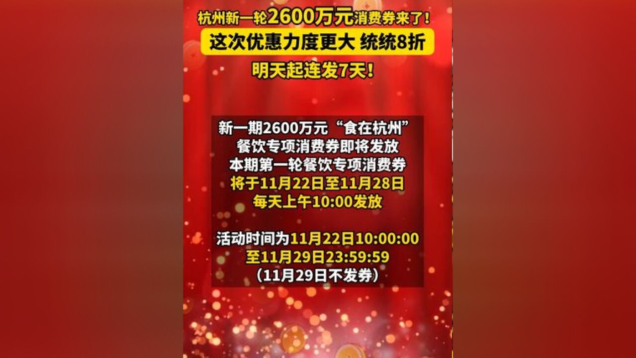 新一轮2600万元消费券 来了!这次优惠力度更大,统统8折!明天起连发7天