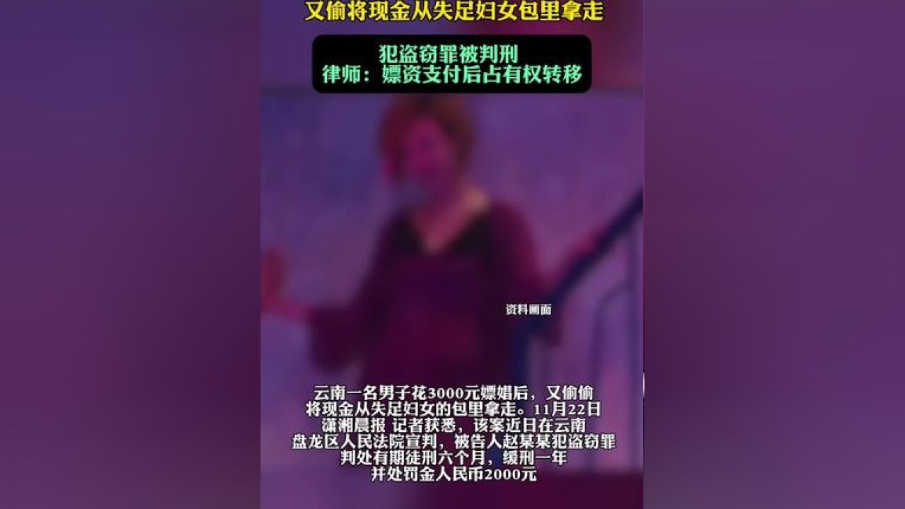 男子花三千嫖娼后又偷走犯盗窃罪,律师:占有权转移