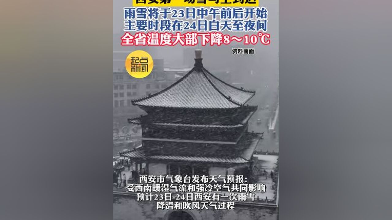 西安第一场雪马上到达 雨雪将于23日中午前后开始 主要时段在24日白天至夜间 全省温度大部下降8~10℃