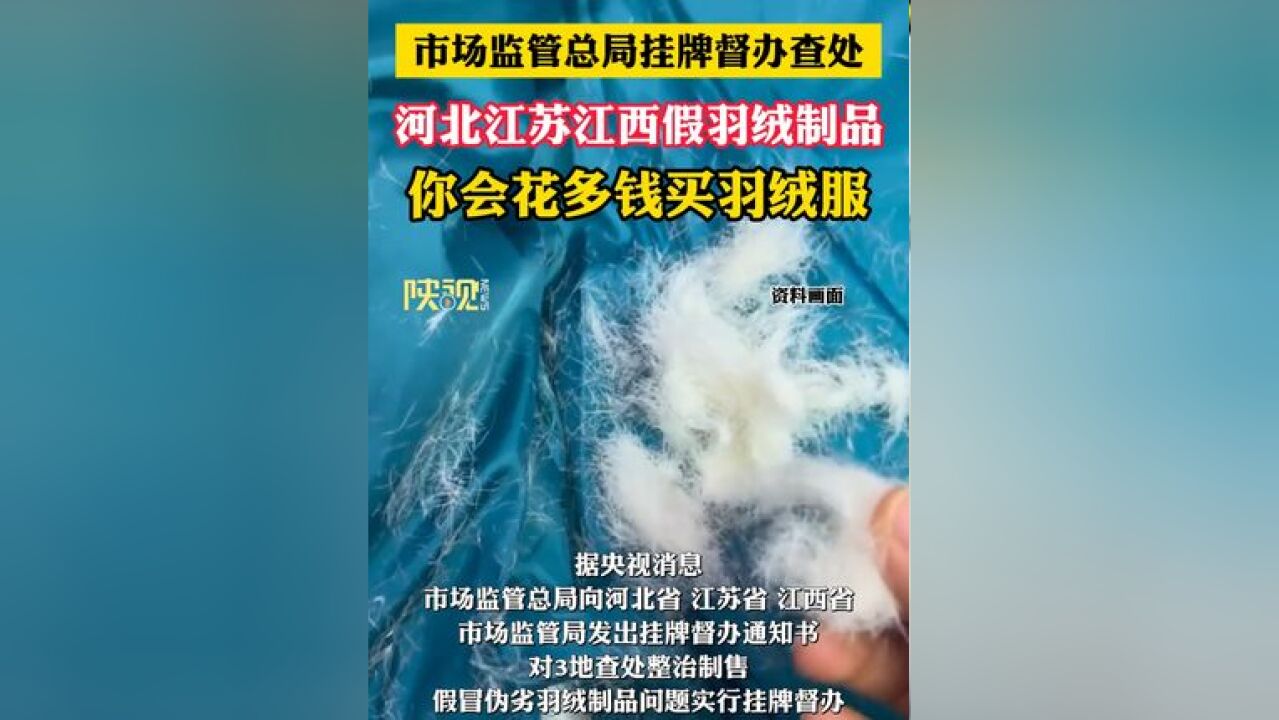 市场监管总局挂牌督办查处河北省、江苏省、江西省假羽绒制品