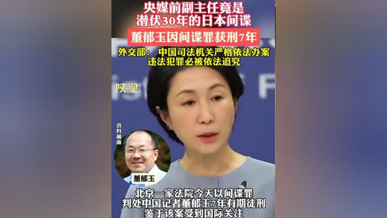 央媒前副主任竟是潜伏30年的日本间谍 董郁玉因间谍罪获刑7年 外交部: 中国司法机关严格依法办案 违法犯罪必被依法追究