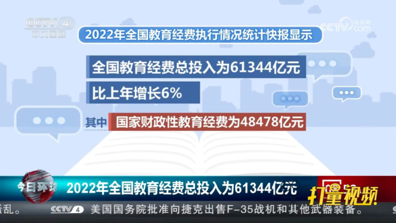 教育部:2022年全国教育经费总投入为61344亿元,比上年增长6%