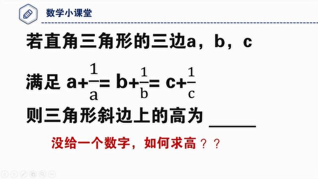 初中数学:没给一个数字,如何求三角形斜边的高?