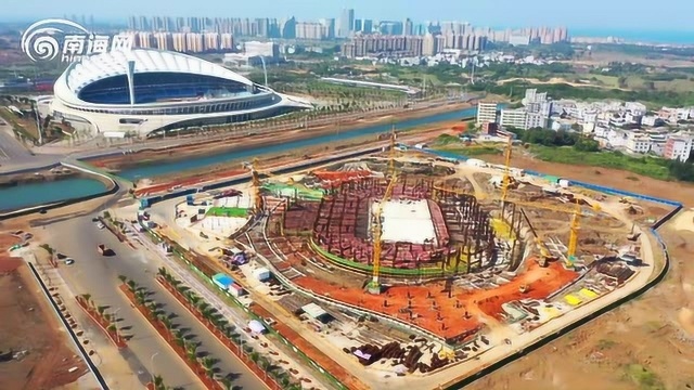 瞰海南:航拍海口五源河体育馆 项目建设稳步推进