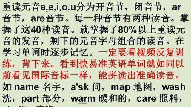 元音字母重读音节表,元音字母在重读音节中的读音