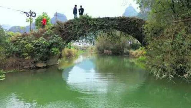 广西南宁马山县乡村旅游 原生态小桥流水人家 无人机航拍美景爽呀