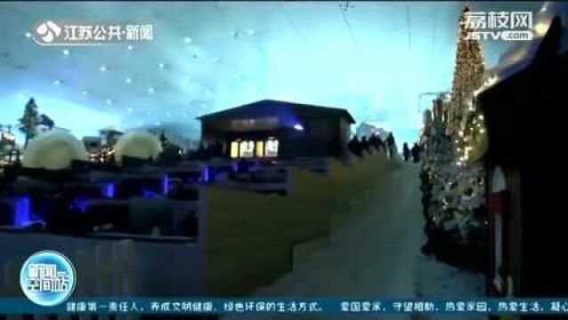 盖着毯子喝着热巧克力 迪拜观众滑雪场里享受“雪花影院”