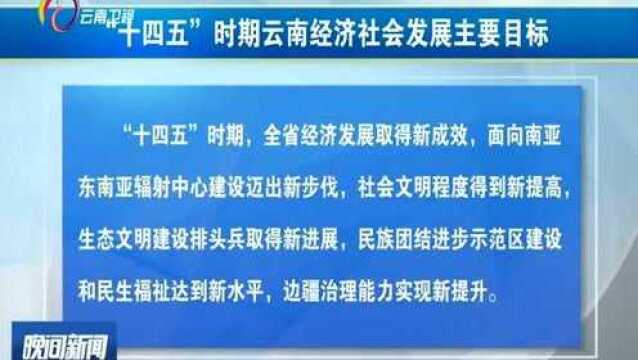 “十四五”时期云南经济社会发展主要目标