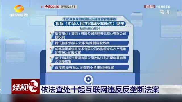 市场监管总局依法查处十起互联网违反反垄断法案!