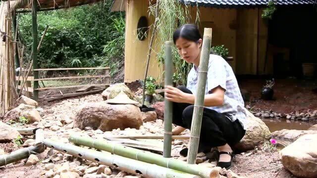 农村姑娘动手能力太强大,自制竹床野外居住,陶渊明的生活