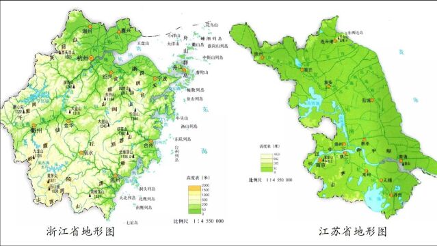 浙江省和江苏省的地形特征差异?