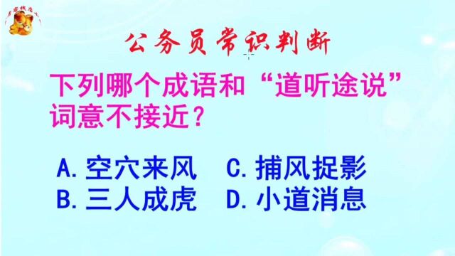 公务员常识判断,下列哪个成语和道听途说词意不接近?长见识啦