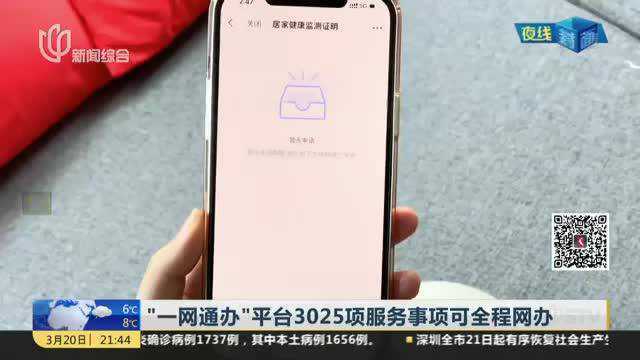 “一网通办”平台3025项服务事项可全程网办