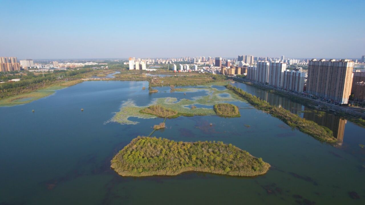 航拍河南睢县恒山湖一号湖美景