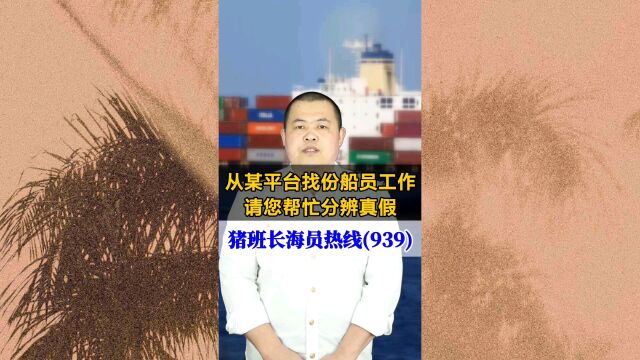 从某平台找份船员工作,请您帮忙分辨真假(猪班长海员热线939期)