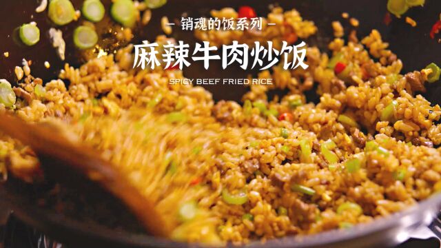 销魂的麻辣牛肉炒饭,饭不够干也能香气四溢粒粒分明