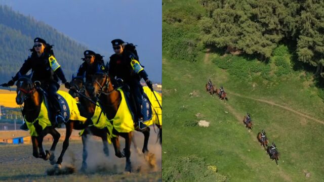 乌鲁木齐女骑警帅气出行,英姿飒爽威武雄风,驰骋草原护一方平安