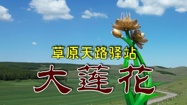 穿越草原天路河北张家口市沽源段,巨大的金莲花欢迎四方游客,送上美丽的祝福