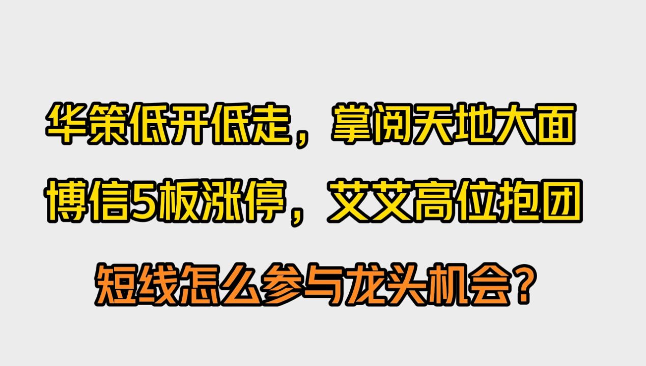 华策低开低走,掌阅天地大面,短线怎么参与龙头机会?